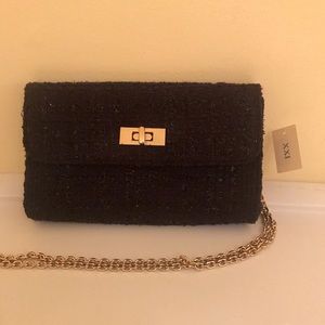 Womens purple, sparkle clutch with gold link strap